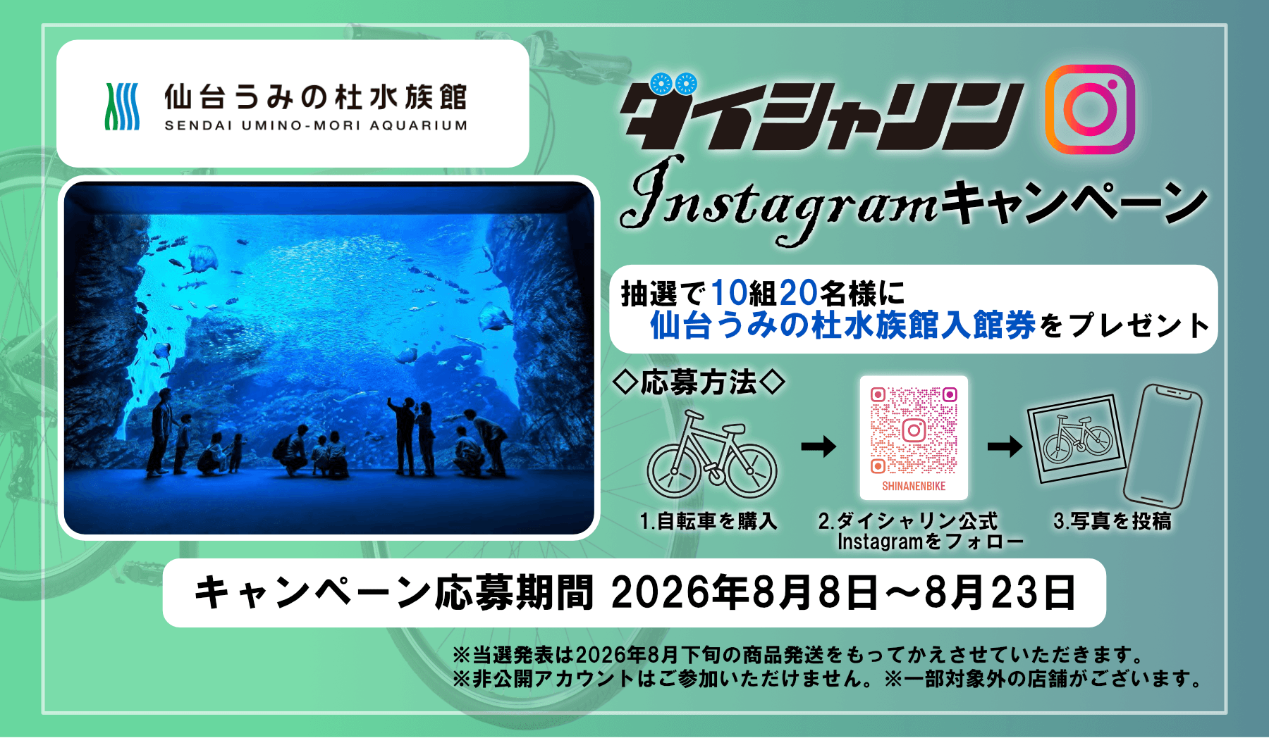 仙台うみの杜水族館 夜の入館券プレゼントキャンペーン￼