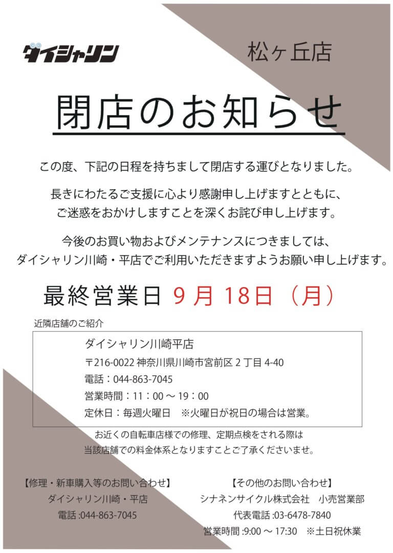 江田駅前店 閉店のご案内